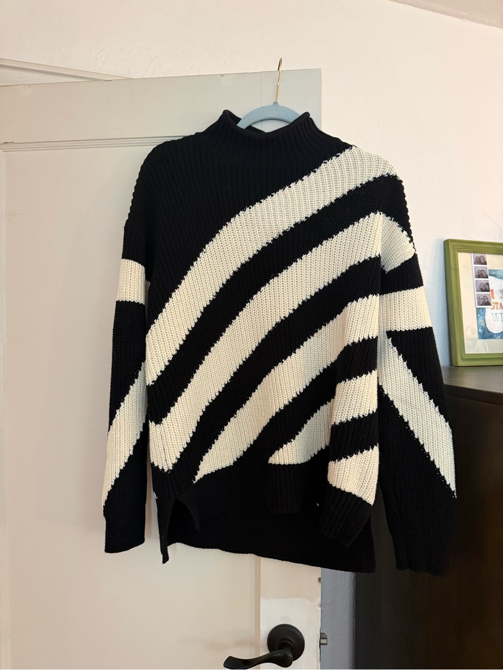 Maeve Black and Cream Diagonal Stripe Knit Sweater